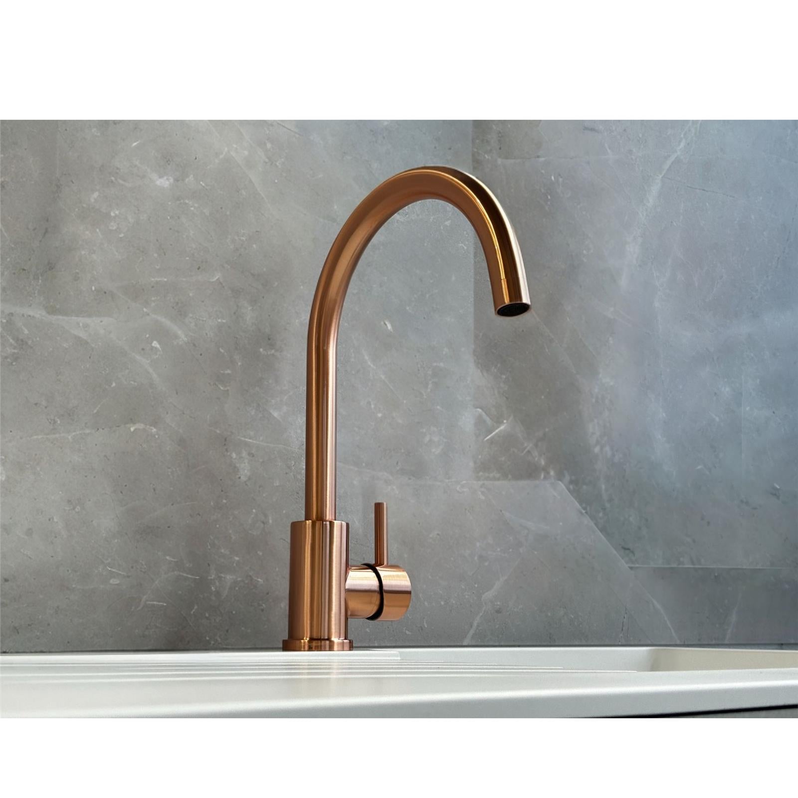 Liquida W06CP Swan Neck Monobloc Single Lever Copper Kitchen Mixer Tap